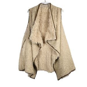 Women's 1X Faux Sherpa with Faux Leather Edging Draped Fall Cozy Vest